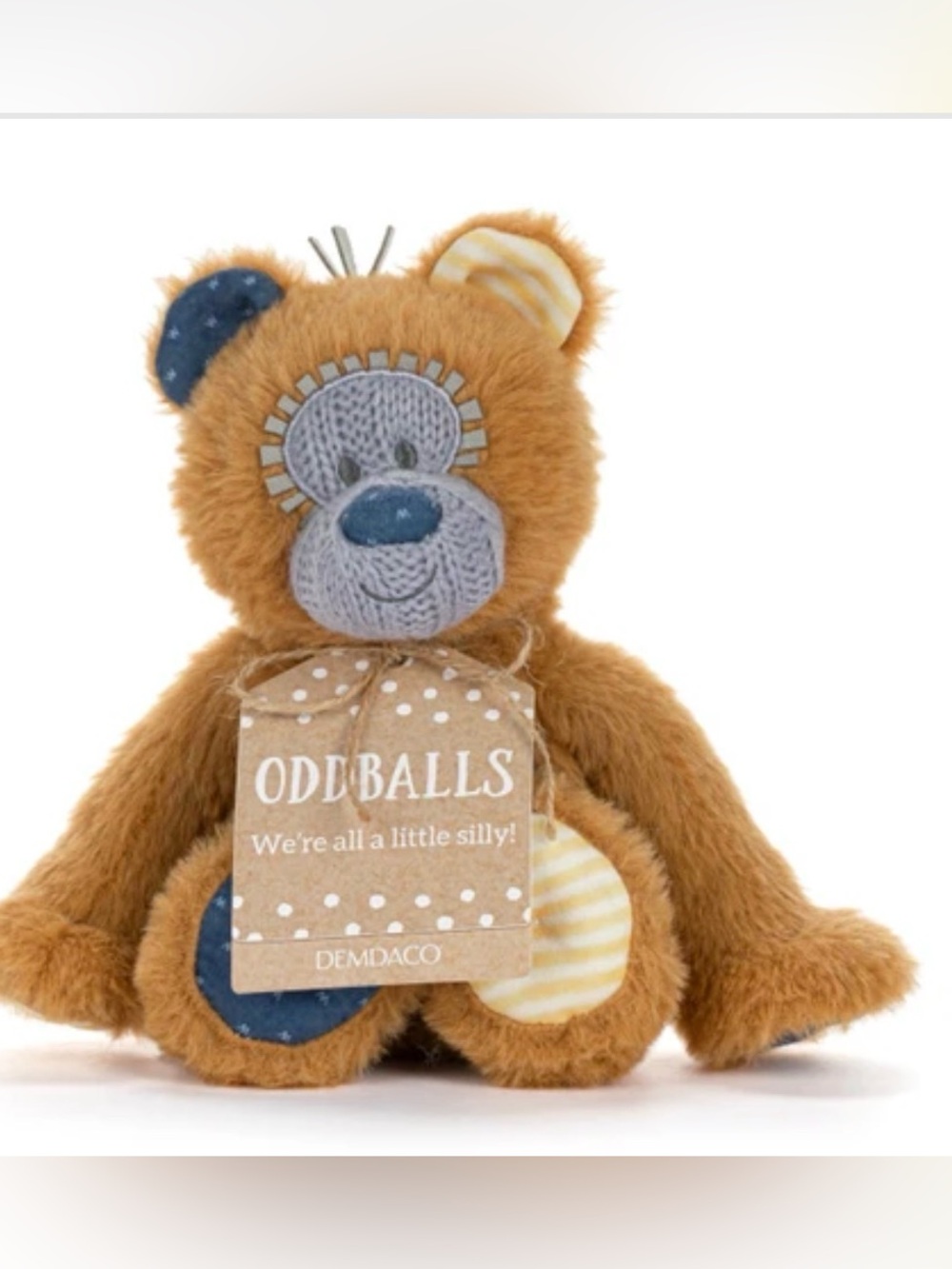 Demdaco Brown & Navy Oddballs Plush Mini Bear NWT
